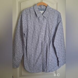 Croft & Barrow Striped Floral Long Sleeve Cotton Womens Blouse Sz L Casual